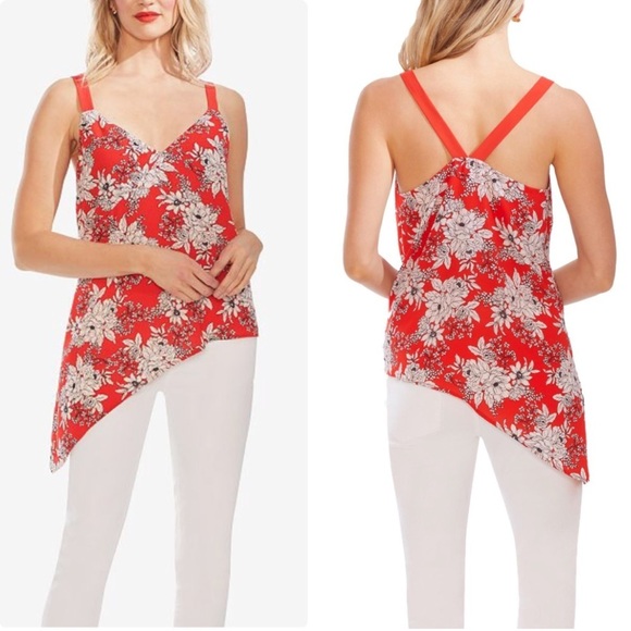 NWT Vince Camuto Floral Print‎ Asymmetrical Hem Tank Size Medium - Picture 1 of 7